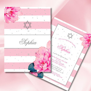 Invitation Jeune Fille Juive Nommer Rose Roses Hébreux Argent