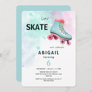 Invitation Jeune fille Roller Ski Turquoise fête d'anniversai