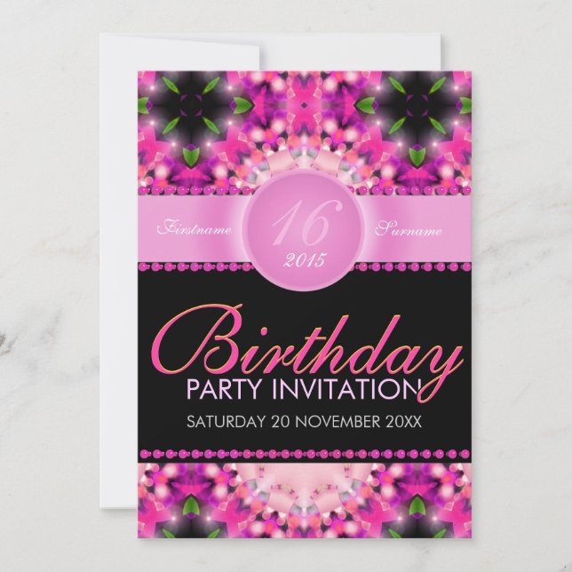 Invitation Jeune fille rose bonbon 16e anniversaire Invitatio (Devant)