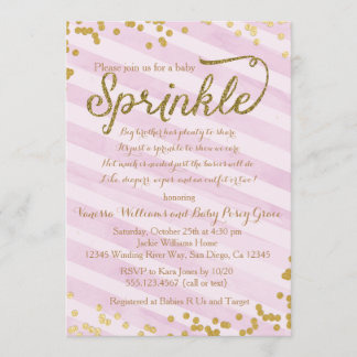 Invitation Jeune fille rose et or saupoudrer douche Invitatio