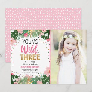 Invitation Jeune fille sauvage et trois filles du safari trop