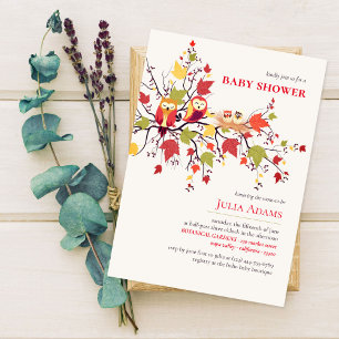 Invitation Jeune hibou naissant à la baby shower d'automne