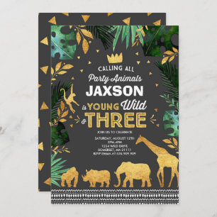 Invitation Jeune jungle sauvage et de trois anniversaires