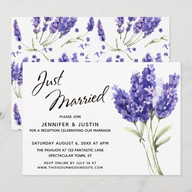 Invitation Jeune Marié Script, Fleurs de Lavande Aquarelle (Devant / Derrière)