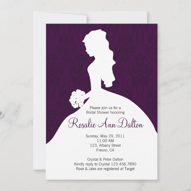 Invitation Jeune mariée de damassé - Fête de la mariée (Devant)