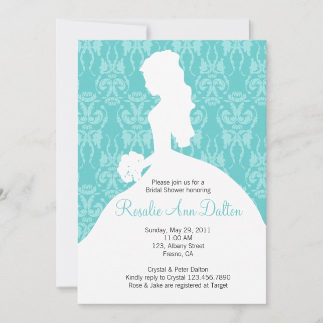 Invitation Jeune mariée de damassé - Fête de la mariée (Devant)