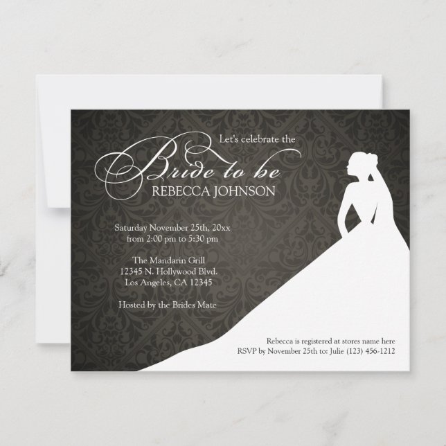 Invitation "Jeune mariée noire et blanche élégante à être" (Devant)