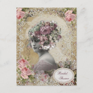 Invitation Jeune mariée vintage avec la Fête de la mariée de