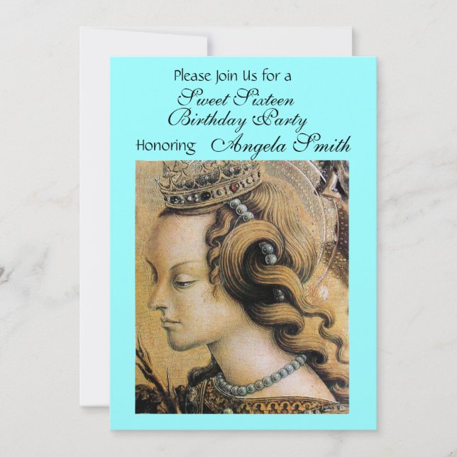 Invitation JEUNE PRINCESSE SWEET 16 PARTY Gold Blue Green (Devant)