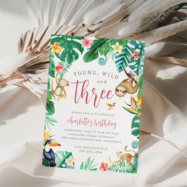 Invitation Jeune sauvage et 3 animaux de la jungle tropicale  (Créateur téléchargé)