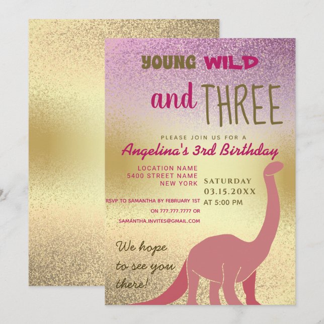 Invitation Jeune, Sauvage et Trois 3e Anniversaire (Devant / Derrière)