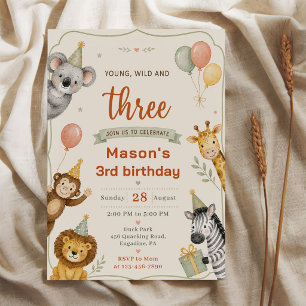 Invitation Jeune Sauvage Et Trois Animaux De Safari 3ème Anni