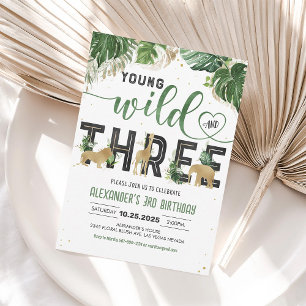 Invitation Jeune Sauvage et Trois Animaux de Safari 3ème Anni