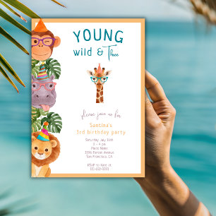 Invitation Jeune Sauvage Et Trois Animaux Drôles 3ème Anniver