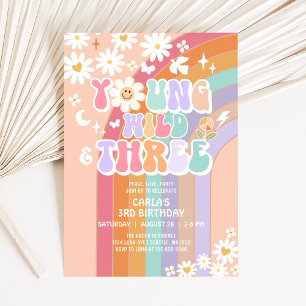 Invitation Jeune Sauvage et Trois Anniversaire Groovy 3 ans