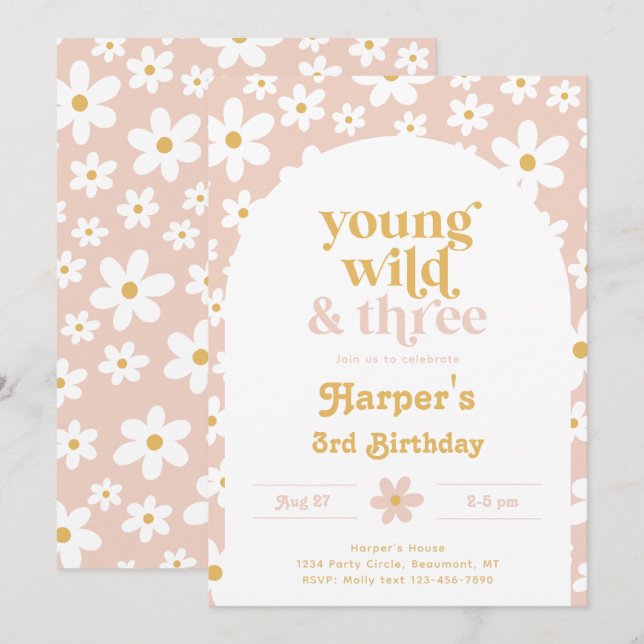 Invitation Jeune, Sauvage et Trois Daisy | Marguer (Devant / Derrière)