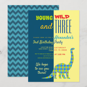 Invitation Jeune Sauvage et Trois Dinosaures 3ème Anniversair