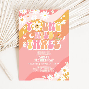 Invitation Jeune Sauvage et Trois Groovy Anniversaire Rose Pe