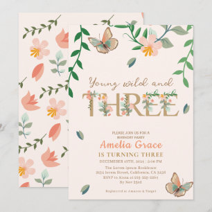 Invitation Jeune sauvage et trois pêches florales 3e annivers