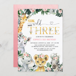 Invitation Jeune Sauvage Et Trois Safari Jungle Animal Annive