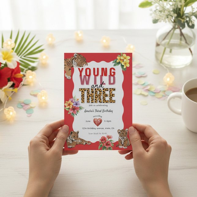 Invitation Jeune Sauvage et Trois Tigres Tropical Anniversair (Créateur téléchargé)