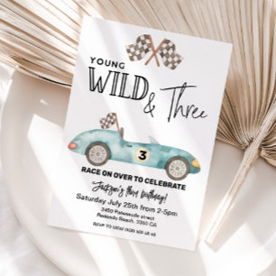 Invitation Jeune, Sauvage et TROIS Voiture de course 3ème ann