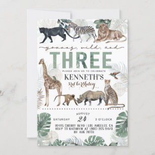 Invitation Jeune sauvage et trois zoo Animaux Anniversaire In