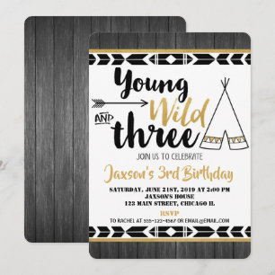 Invitation Jeune sauvage trois 3ème anniversaire garçon d'inv