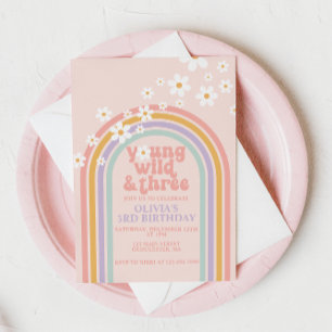 Invitation Jeune Sauvage Trois Arc-en-ciel pastel 3e annivers