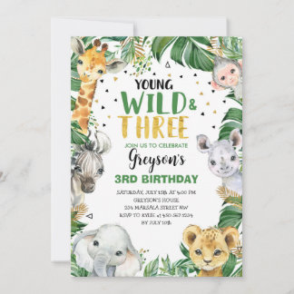 Invitation Jeune Sauvage & Trois Floral Garçon Jungle 3e Anni
