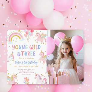 Invitation Jeune Sauvage & Trois Licorne Photo de 3e Annivers