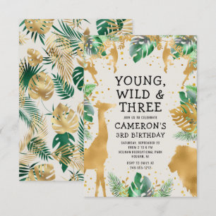 Invitation Jeune Sauvage Trois Safari Vert Ecru 3ème Annivers