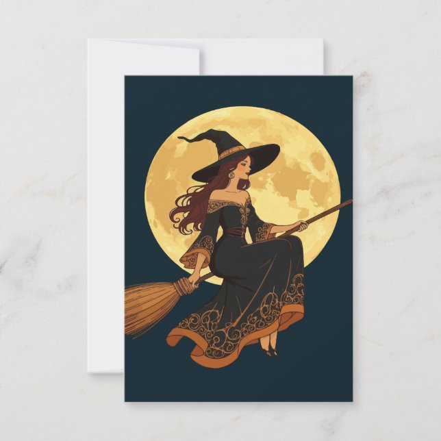 Invitation Jeune Sorcière Goth Siège Astride A Besom Vector A (Devant)