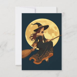 Invitation Jeune Sorcière Goth Siège Astride A Besom Vector A