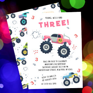 Invitation Jeune Wild 3e anniversaire Enfants Monster voiture