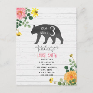 Invitation Jeune Wild Trois Ours Fleur sauvage Anniversaire