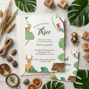 Invitation Jeunes Animaux Sauvages de la Jungle Troisième Ann