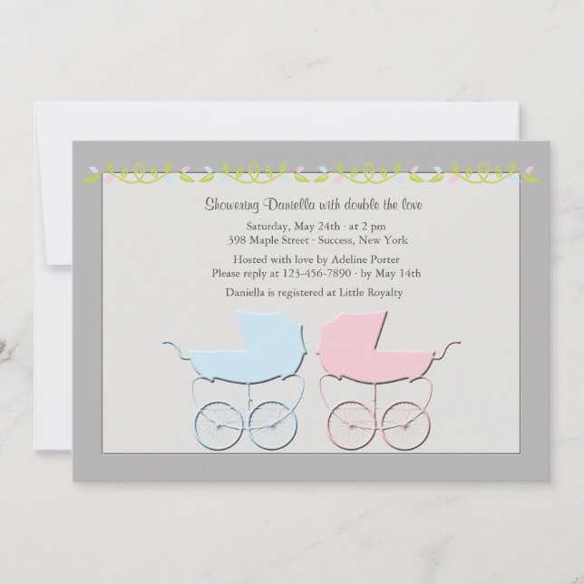 Invitation Jeunes garçons et filles Twins Grey Baby shower In (Devant)
