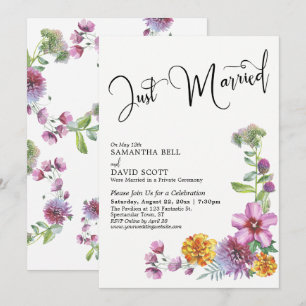 Invitation Jeunes Mariés Aquarelle Réception Fleurs Sauvages