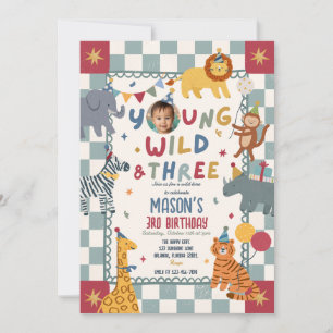 Invitation Jeunes Sauvages Et Trois Animaux De Fête D'anniver