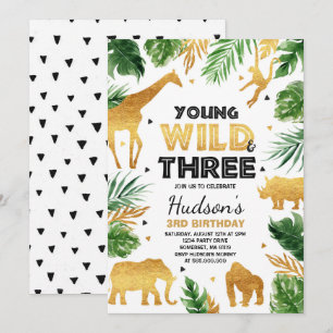Invitation Jeunes trois d'anniversaire de safari animaux