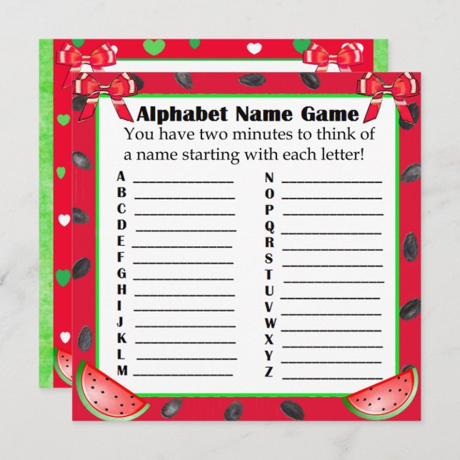 Invitation Jeux Baby showers à deux côtés Watermelon Thème (Devant / Derrière)