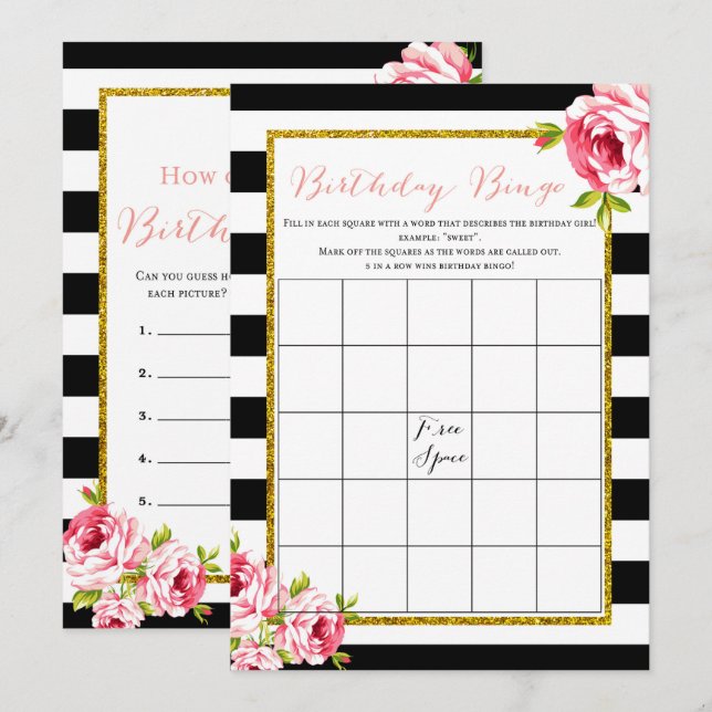 Invitation Jeux d'anniversaire x2 - quel âge | jeu de bingo (Devant / Derrière)