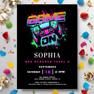 Invitation Jeux d'arcade moderne Jeux d'anniversaire de fille