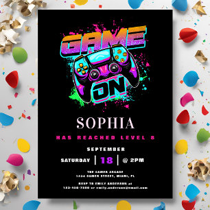 Invitation Jeux d'arcade moderne Jeux d'anniversaire de fille