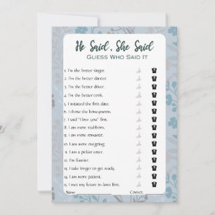 Invitation Jeux de Baby Shower "Il a dit, Elle a dit"