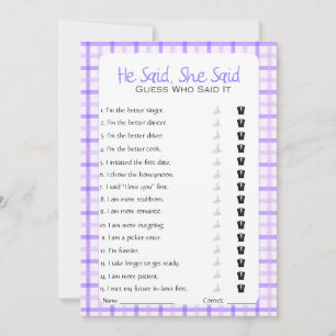 Invitation Jeux de Baby Shower Mariage 'Il a dit, Elle a dit'