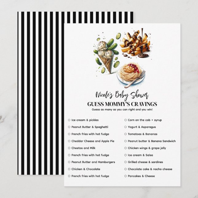 Invitation Jeux de Baby Shower pour les envies de crème glacé (Devant / Derrière)