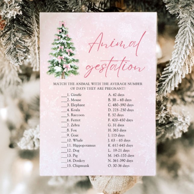 Invitation Jeux de Bébé de Fête de Noël avec des Rubans (Pink Bows Christmas Animal Gestation Baby Shower Game)