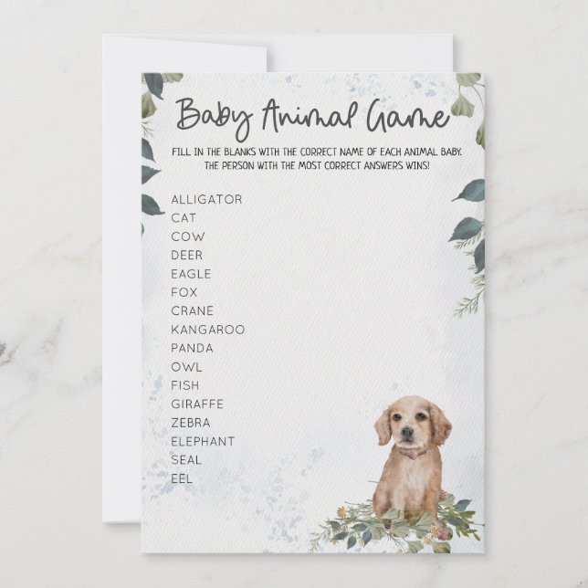 Invitation Jeux de bébé douche pour animaux avec un chien mig (Devant)